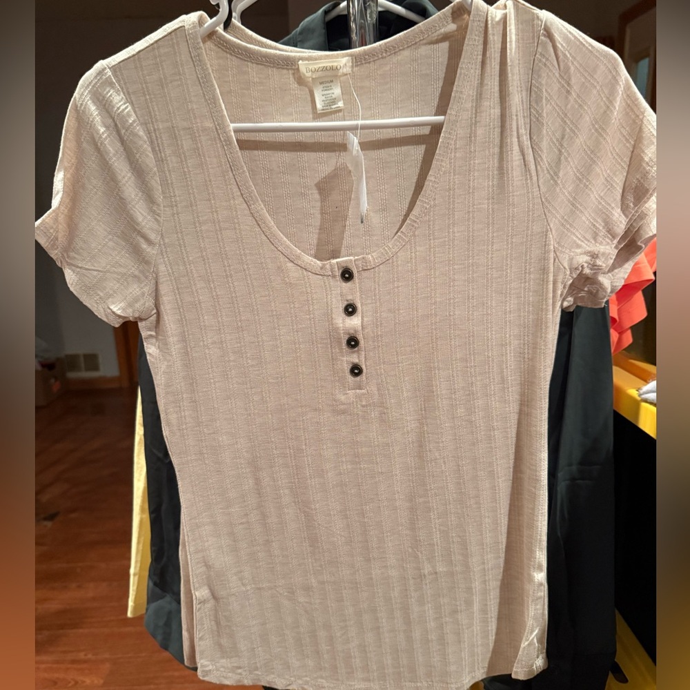 Bozzolo Cream Short Sleeve Button Tee